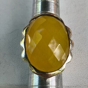 Very Large Yellow Agate Gemstone on Sterling Silver Ring